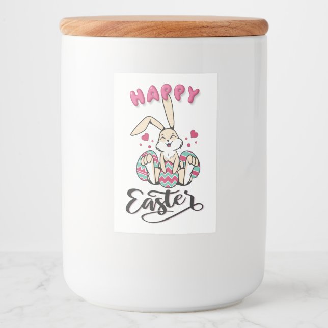Étiquette Pour Bocaux Joyeux Pâques du charmant lapin de Pâques (Devant)