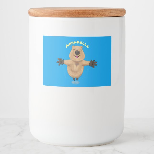 Étiquette Pour Bocaux Joyeux sauter quokka dessin animé (Devant)