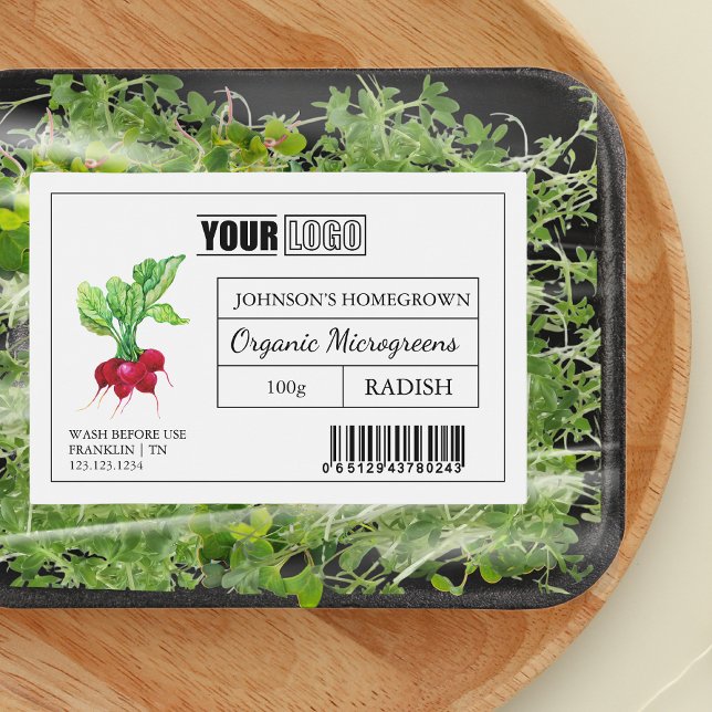 Étiquette Pour Bocaux Logo et code-barres personnalisés Microgreens Radi (Créateur téléchargé)
