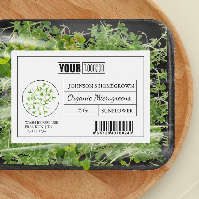 Étiquette Pour Bocaux Logo personnalisé et code-barres Microgreens bio f (Créateur téléchargé)