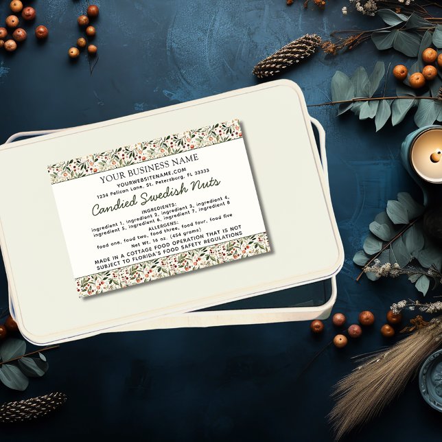 Étiquette Pour Bocaux Loi sur les chalets Ingrédients alimentaires faits (Festive Christmas Greenery Red Berries Cottage Law Homemade Food Ingredients Allergens Food Label )