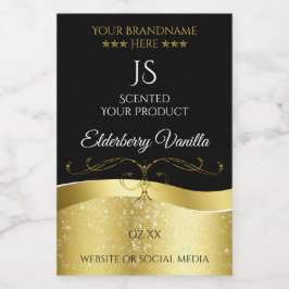 Étiquette Pour Bocaux Luxe Wavy Gold Décor noir foncé Monogramme Étiquet