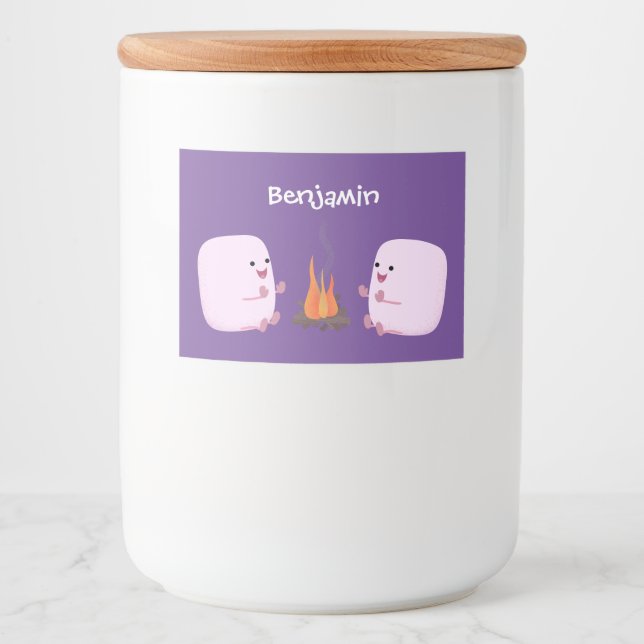 Étiquette Pour Bocaux Marshmallows mignons roses par dessin animé sur le (Devant)