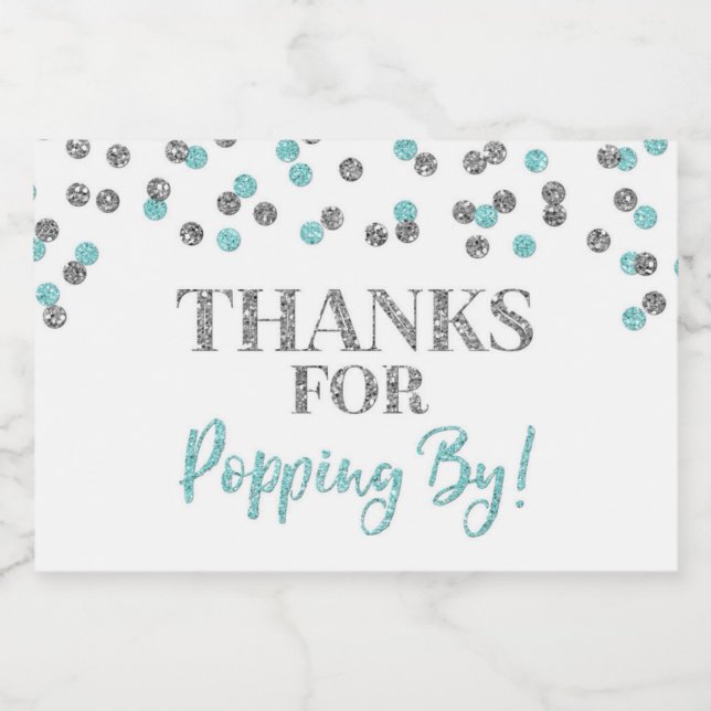 Étiquette Pour Bocaux Merci pour Popping par Silver Light Blue Confetti (Étiquettes simples)