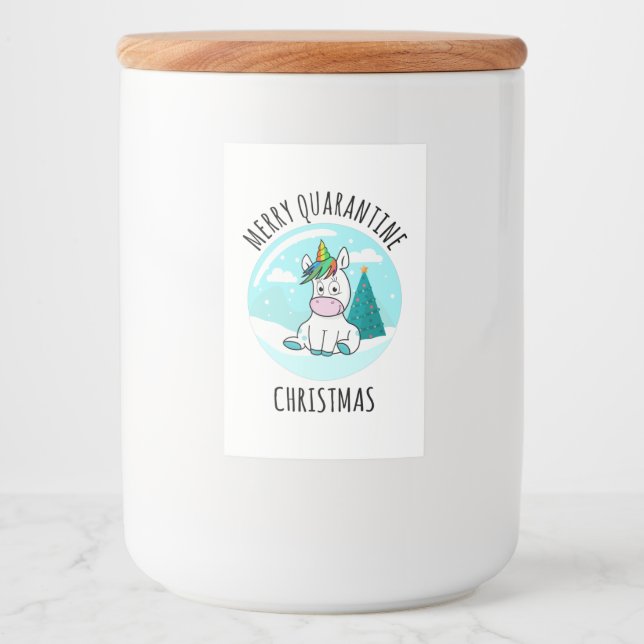 Étiquette Pour Bocaux Merry Quarantine Christmas Unicorn (Devant)