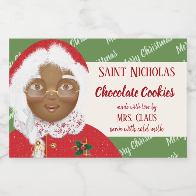 Étiquette Pour Bocaux Mme Claus Africain-Américain Noël Cookie Cadeau (Étiquettes simples)