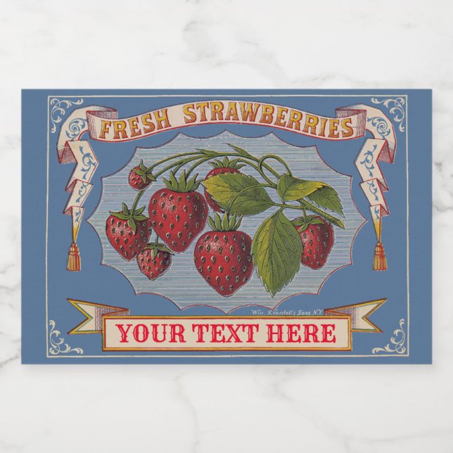Étiquette Pour Bocaux Modèle de fraises fraîches de l'époque victorienne (Étiquettes simples)