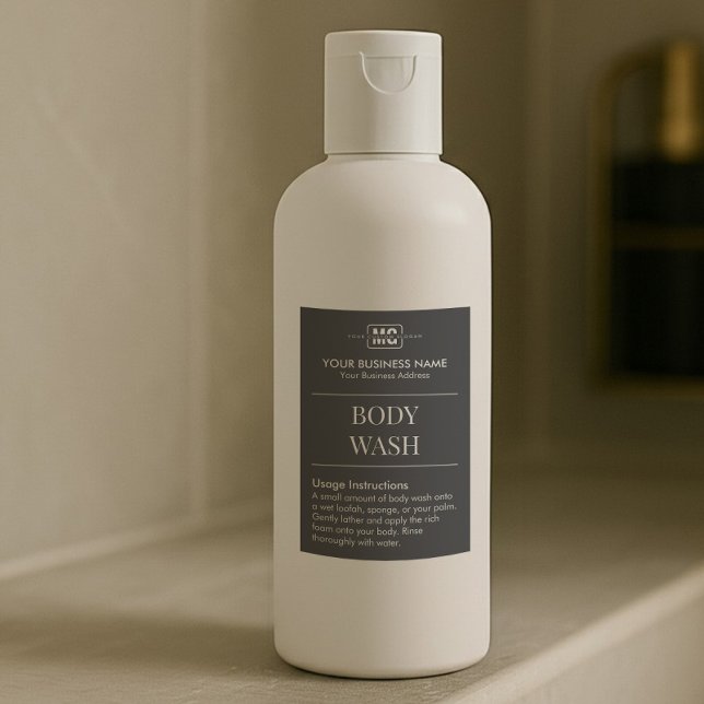 Étiquette Pour Bocaux Moderne Black Guest Chambre d'hôtes Body Wash Mono (Créateur téléchargé)