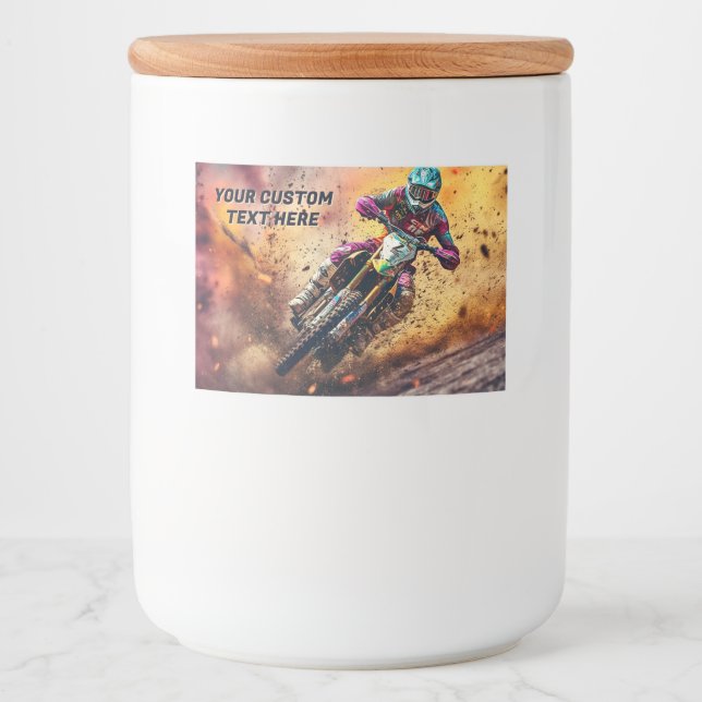 Étiquette Pour Bocaux Motocross texte personnalisé (Devant)
