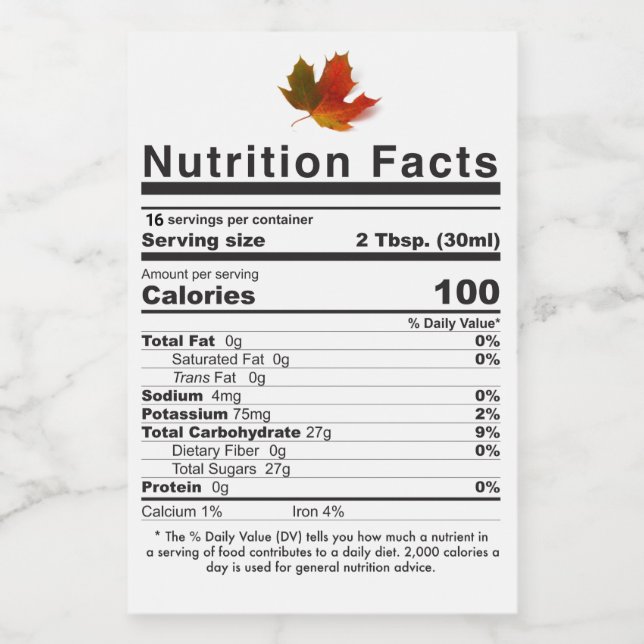 Étiquette Pour Bocaux NOUVEAU 2020 Feuille de sirop d'érable - Nutrition (Étiquettes simples)