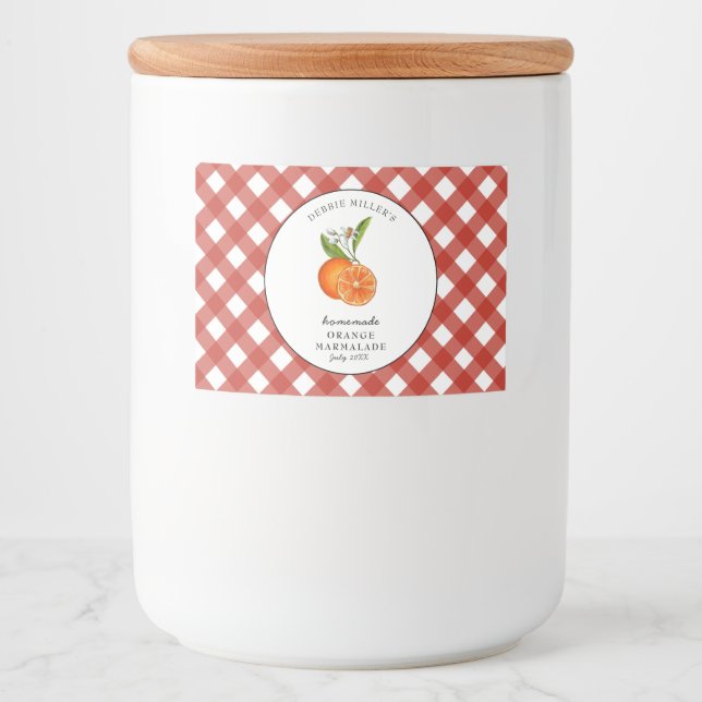 Étiquette Pour Bocaux Orange Marmalade En vichy Style champêtre (Devant)