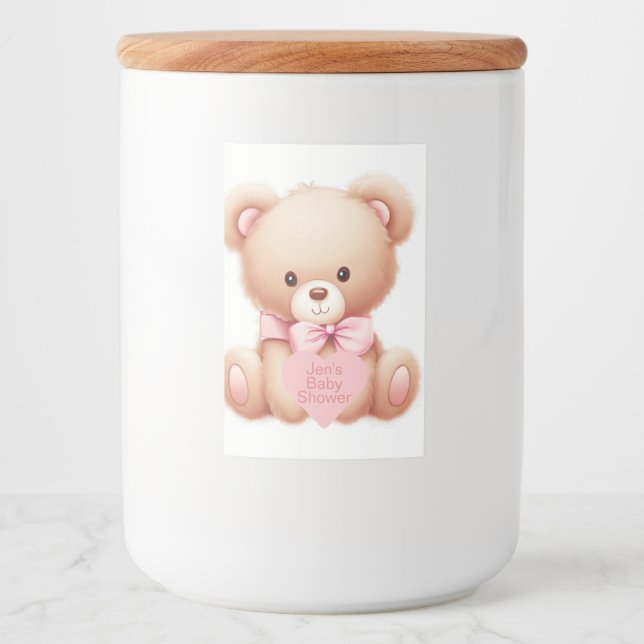 Étiquette Pour Bocaux Ours en peluche rose (Devant)