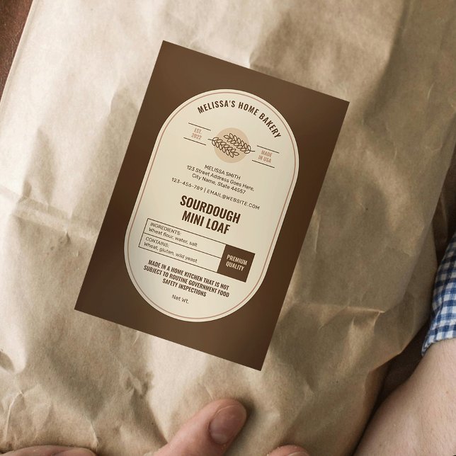 Étiquette Pour Bocaux Pain à l'ourdain Boulangerie Beige Moderne Droit d (Professional bread bakery cottage law label design in neutral beige and brown tones)