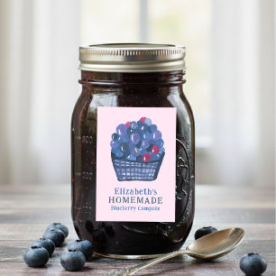 Étiquette Pour Bocaux Panier de myrtilles à l'aquarelle Confiture maison