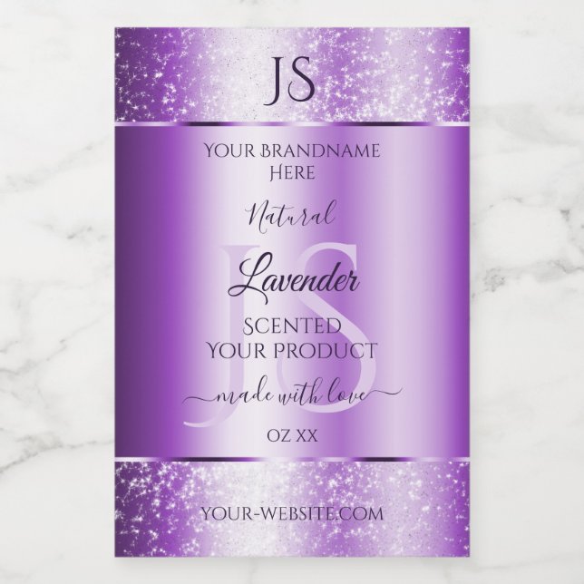 Étiquette Pour Bocaux Parties scintillant douce violet moderne Monogramm (Étiquettes simples)