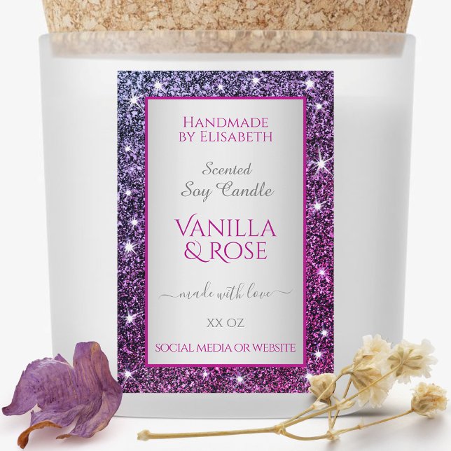 Étiquette Pour Bocaux Parties scintillant rose violet étincelante Produi (Créateur téléchargé)
