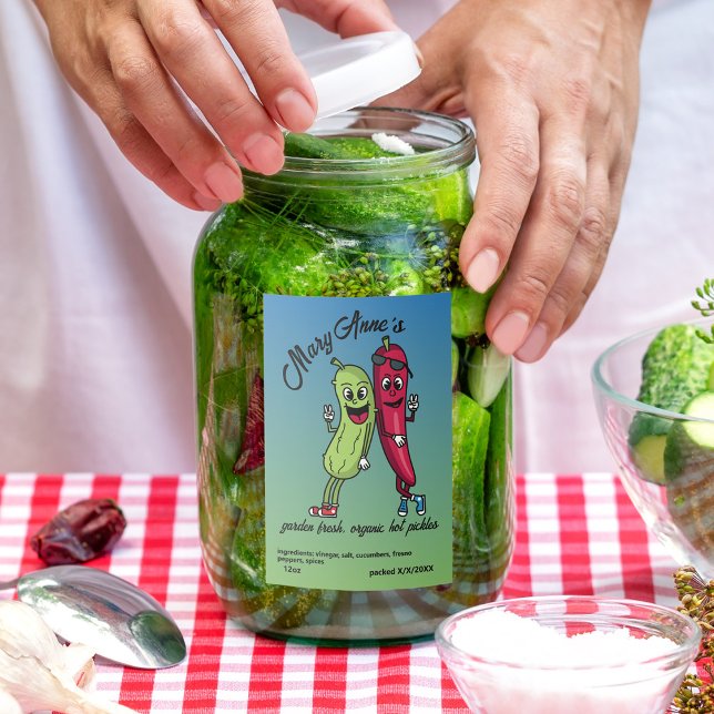Étiquette Pour Bocaux Picket et poivre Pals Drôle Cartoon Pickles (Créateur téléchargé)