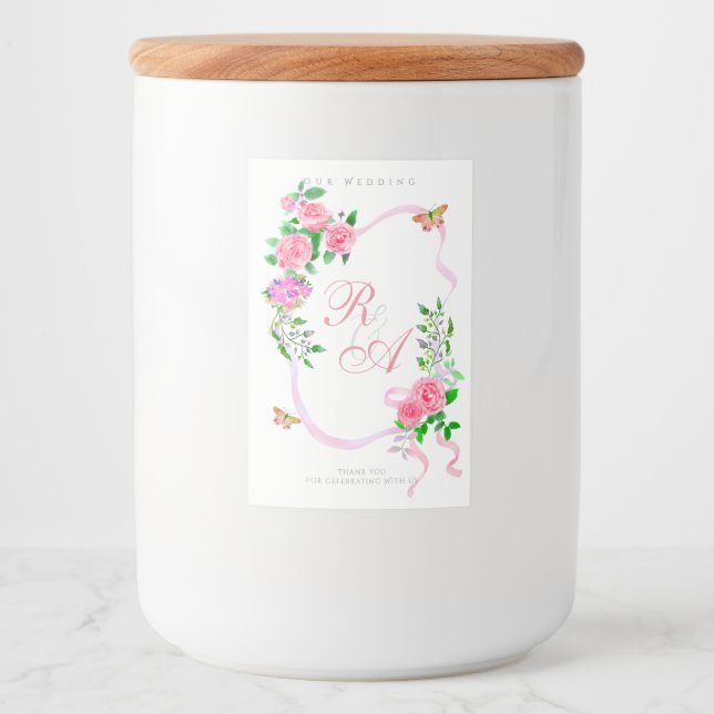 Étiquette Pour Bocaux Pink Ribbon Monogram Wedding  (Devant)