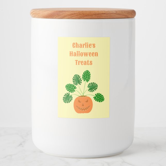 Étiquette Pour Bocaux Plante Halloween Monstera en Citrouille personnali (Devant)