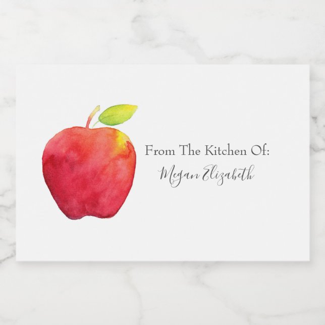 Étiquette Pour Bocaux Pomme d'aquarelle rouge (Étiquettes simples)
