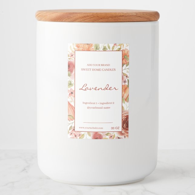 Étiquette Pour Bocaux Produit ingrédients rouge brun floral    (Devant)