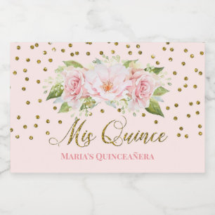 Étiquette Pour Bocaux Quinceañera 15e anniversaire Fleurs roses or
