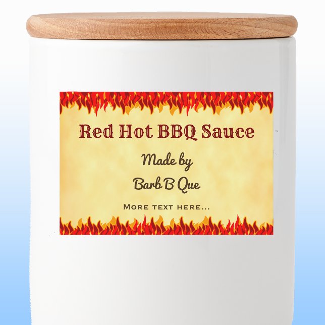 Étiquette Pour Bocaux Red Flames Editable Rétro BBQ Sauce chaude Étiquet (Créateur téléchargé)