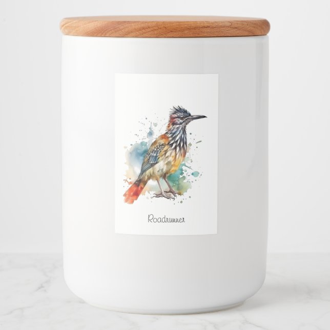 Étiquette Pour Bocaux Roadrunner en aquarelle dynamique (Devant)