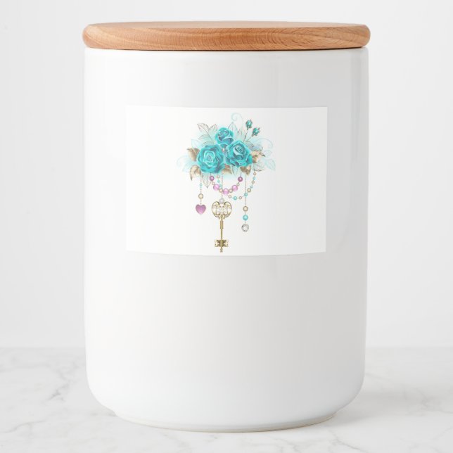 Étiquette Pour Bocaux Roses turquoise avec touches (Devant)