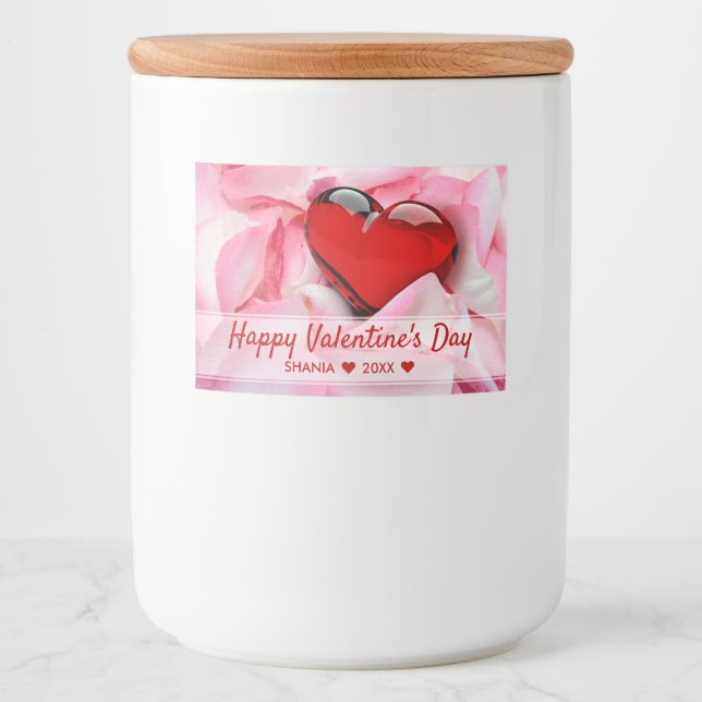 Étiquette Pour Bocaux Saint-Valentin Rouge Verre Coeur Rose Pétales (Devant)