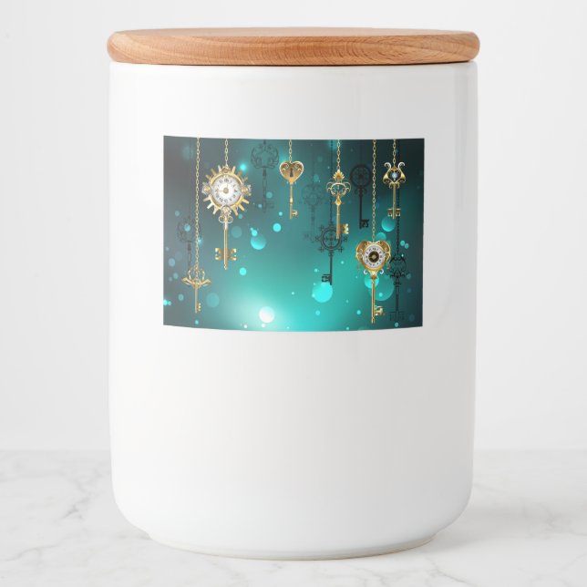 Étiquette Pour Bocaux Skeleton Keys on Green Background (Devant)