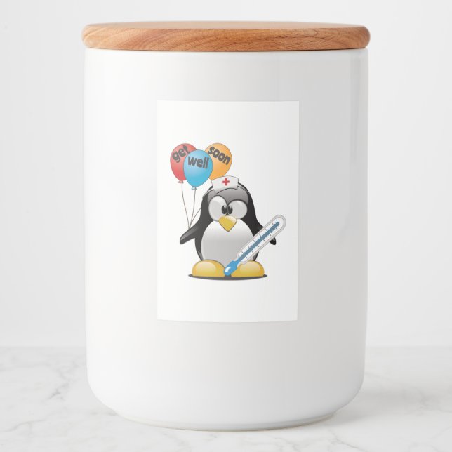 Étiquette Pour Bocaux Va-t'en bientôt. Infirmière de pingouin. (Devant)