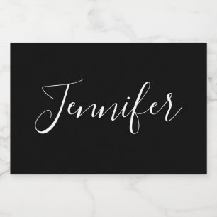 Étiquette Pour Bocaux Votre nom Élégant script blanc sur noir