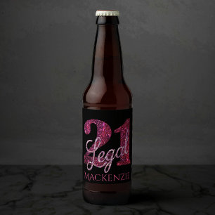 Étiquette Pour Bouteilles De Bière 21 et juridique   Fun Pink Faux Parties scintillan