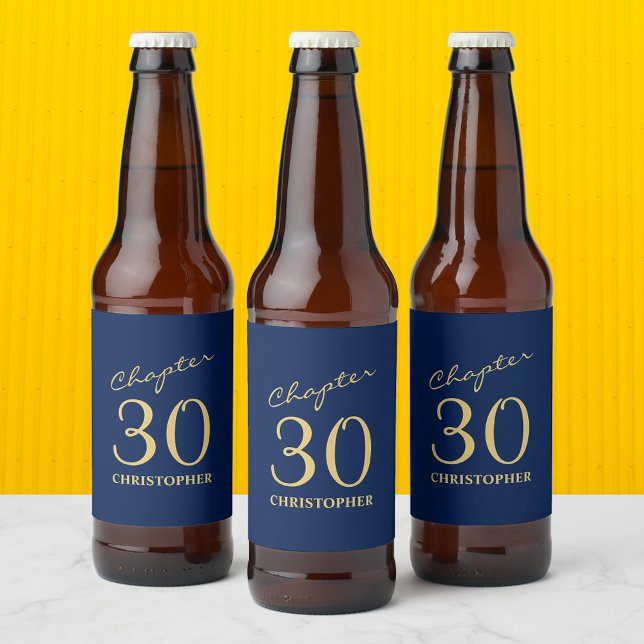 Étiquette Pour Bouteilles De Bière 30e anniversaire Chapitre 30 Or bleu (Personalized 30th Birthday beer bottle labels in blue and gold. A unique touch to that special party)