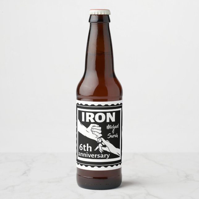 Étiquette Pour Bouteilles De Bière 6e anniversaire mariage traditionnel cadeau fer (Devant)