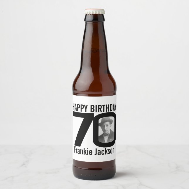 Étiquette Pour Bouteilles De Bière 70e anniversaire personnalisable nom photo étiquet (Devant)