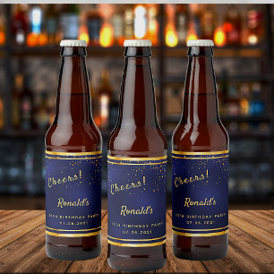 Étiquette Pour Bouteilles De Bière 70e fête d'anniversaire sombre marine bleu or appl