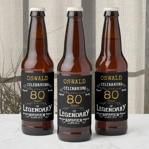 Étiquette Pour Bouteilles De Bière 80e anniversaire Black Gold Legendary Funny