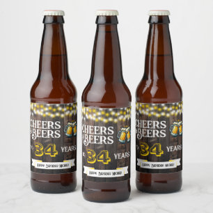Étiquette Pour Bouteilles De Bière À la santé et bières pour 34 ans de Rustic Birthda