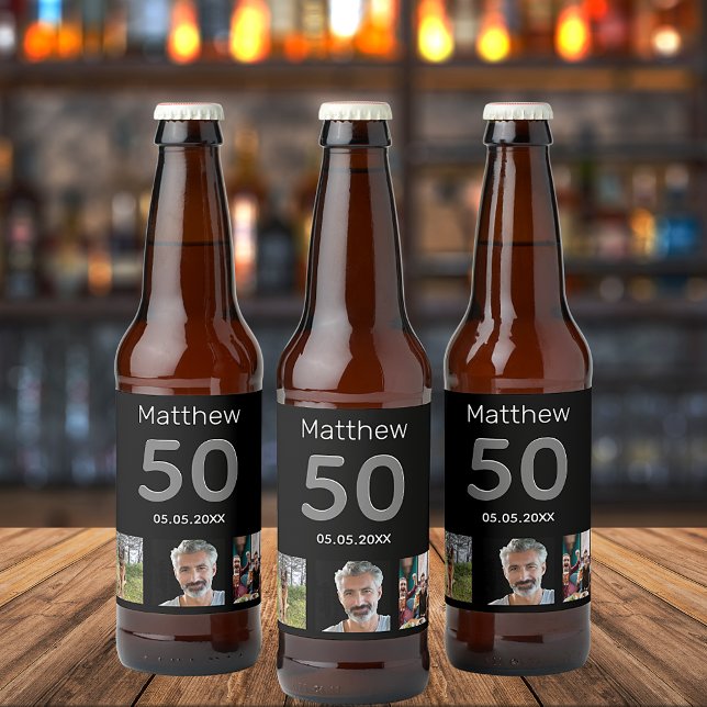 Étiquette Pour Bouteilles De Bière Anniversaire fête personnalisée photo monogramme m (Créateur téléchargé)