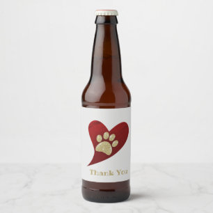 Étiquette Pour Bouteilles De Bière Appréciation de l'Empreinte de patte Merci Red Hea