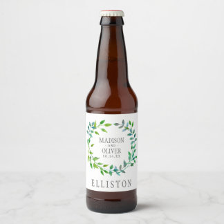 Étiquette Pour Bouteilles De Bière Aquarelle Feuille verte | MARIAGE