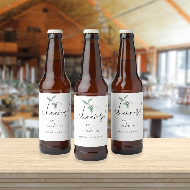 Étiquette Pour Bouteilles De Bière Aquarelle Sage Eucalyptus Cheers Mariage (Créateur téléchargé)
