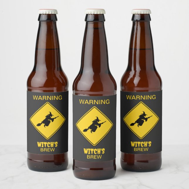 Étiquette Pour Bouteilles De Bière Avertissement de sorcière Halloween (Bouteilles)