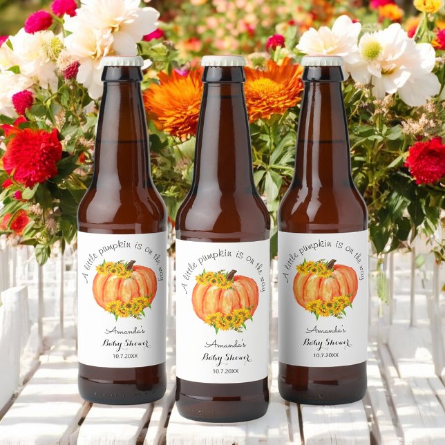 Étiquette Pour Bouteilles De Bière Baby shower citrouille orange blanc (Créateur téléchargé)