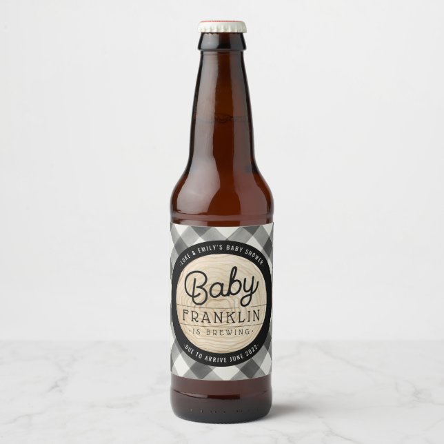 Étiquette Pour Bouteilles De Bière Baby shower de bison de bûcheron (Devant)