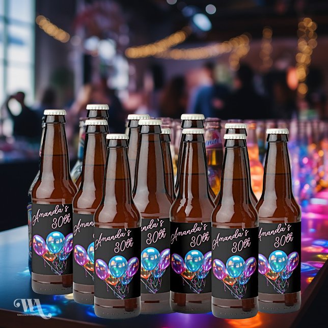 Étiquette Pour Bouteilles De Bière Ballons Neon Blacklight Anniversaire Adulte (Créateur téléchargé)