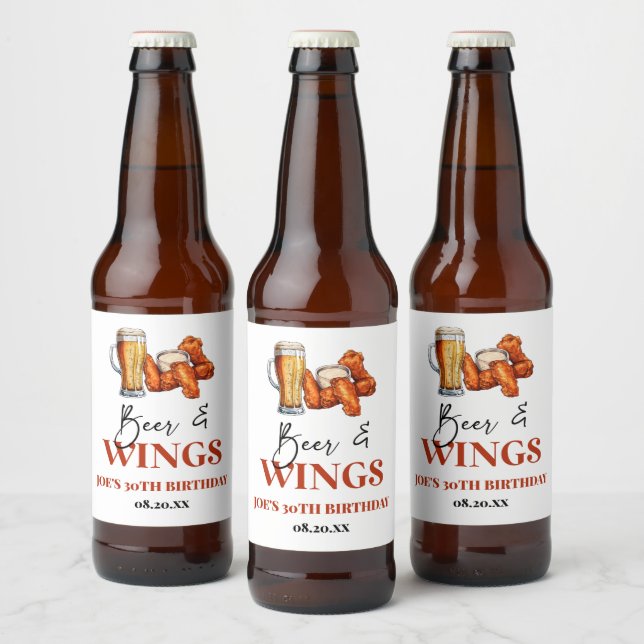 Étiquette Pour Bouteilles De Bière Beer and Wings Birthday Party (Bouteilles)
