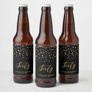 Étiquette Pour Bouteilles De Bière Black & Gold Lettering Soixante 60e fête d'anniver